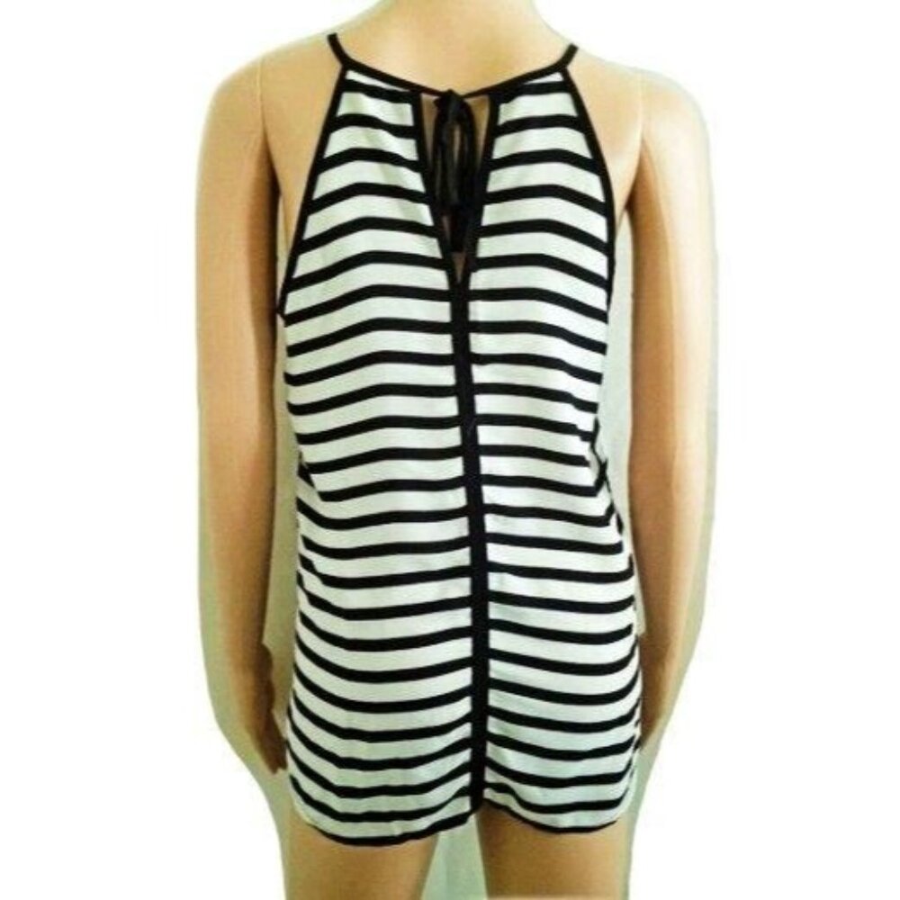 Monteau Los Angeles Black & White Stripe Tie Back Sleeveless Tank Top Size Small - Picture 6 of 16